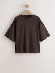 بني - Oversized Boxy Fit Heavyweight Crew Neck T-Shirt - صورة 1 من 3