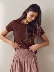 Chocolate Brown Essential Pure Cotton Short Sleeve Crew Neck T-Shirt - Image 1 of 8