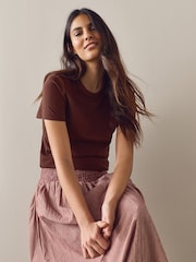 Chocolate Brown Essential Pure Cotton Short Sleeve Crew Neck T-Shirt - Image 2 of 8