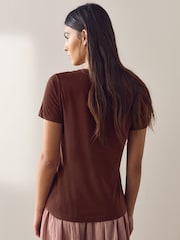Chocolate Brown Essential Pure Cotton Short Sleeve Crew Neck T-Shirt - Image 4 of 8