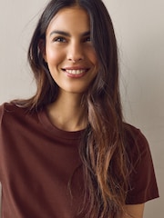 Chocolate Brown Essential Pure Cotton Short Sleeve Crew Neck T-Shirt - Image 5 of 8