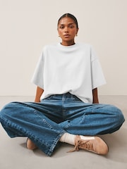 White Oversized Relaxed Fit Boxy Heavyweight Crew Neck T-Shirt - Image 1 of 6