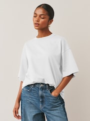 White Oversized Relaxed Fit Boxy Heavyweight Crew Neck T-Shirt - Image 2 of 6