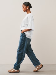 White Oversized Relaxed Fit Boxy Heavyweight Crew Neck T-Shirt - Image 3 of 6