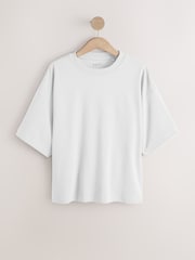 White Oversized Relaxed Fit Boxy Heavyweight Crew Neck T-Shirt - Image 4 of 6