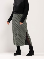 Yours Curve Green Checked Midi Ponte Skirt - Image 1 of 5