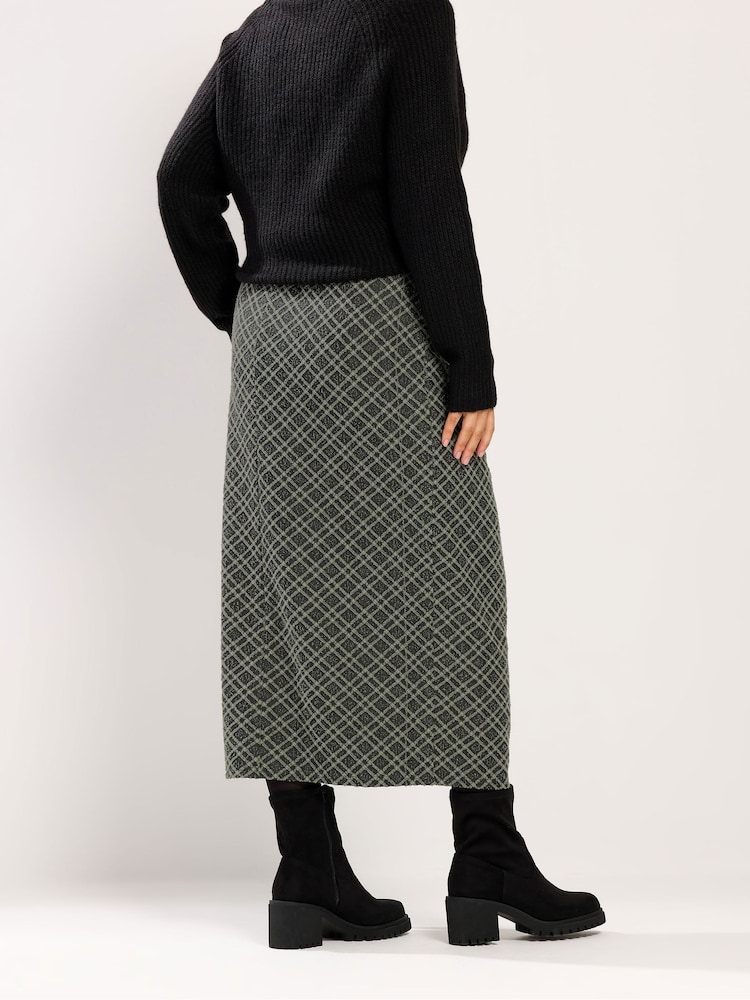 Yours Curve Green Checked Midi Ponte Skirt - Image 2 of 5