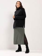 Yours Curve Green Checked Midi Ponte Skirt - Image 3 of 5