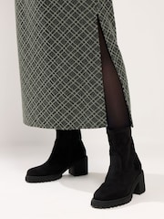 Yours Curve Green Checked Midi Ponte Skirt - Image 4 of 5