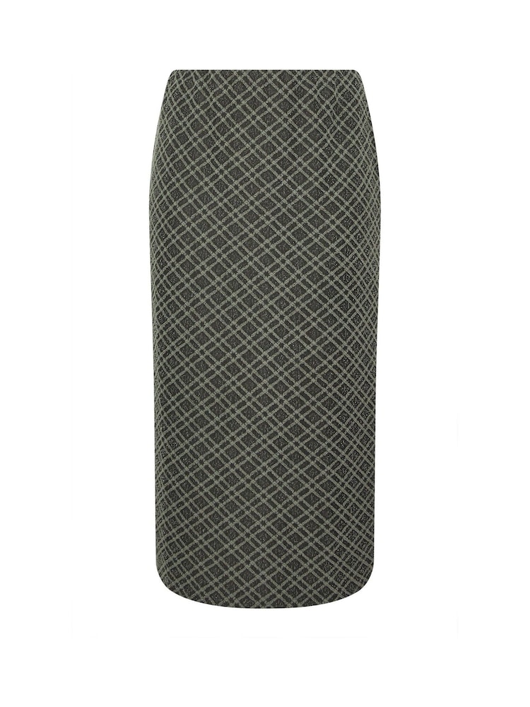 Yours Curve Green Checked Midi Ponte Skirt - Image 5 of 5