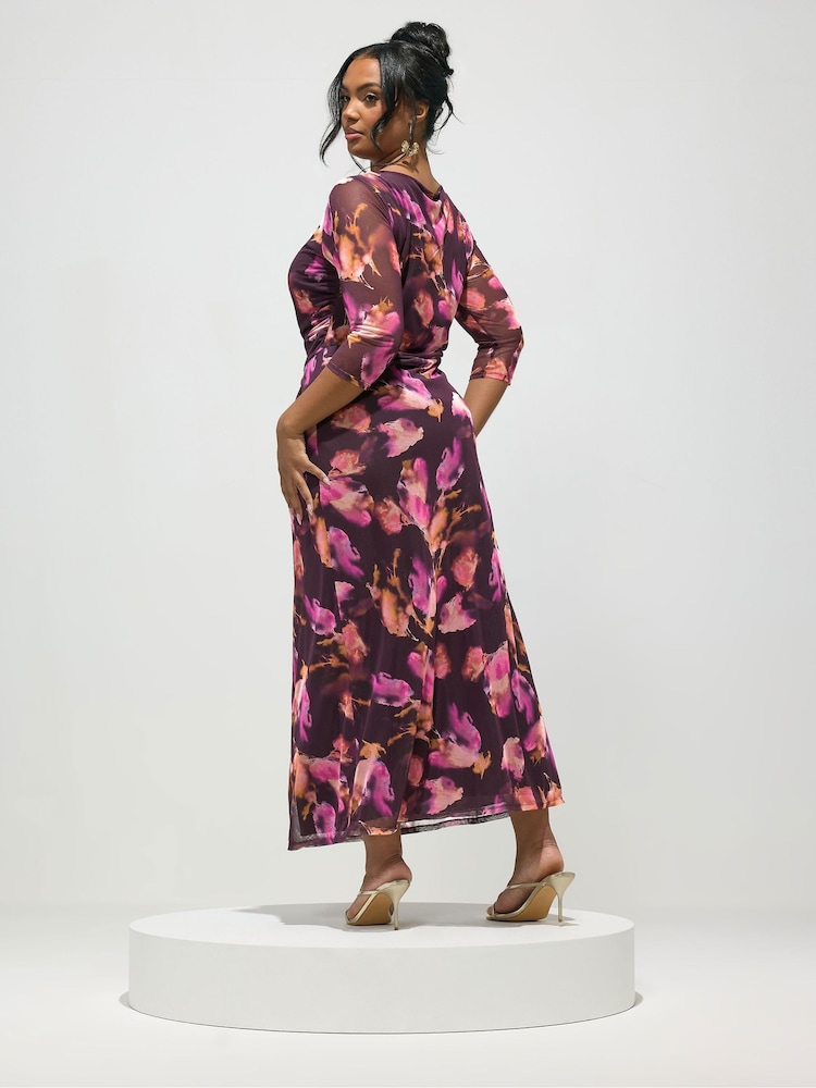 gathered mesh dress Women's Lyrae Tiered Gathered Mesh Floor Length Dress S/M/L/Customize Pink Orange MEAN BLVD Pink Orange / Customize