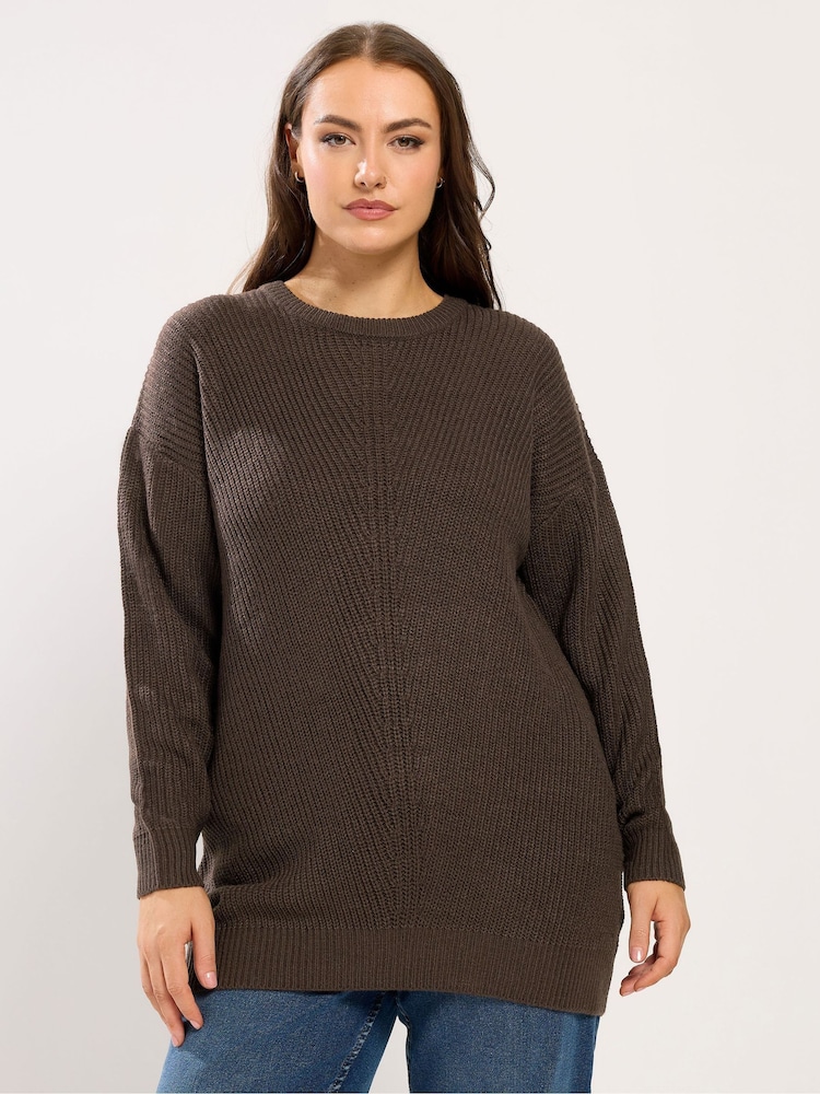 Yours Curve Brown Essential Jumper - Image 1 of 5 Yours Curve Brown Essential Jumper - Image 1 of 5