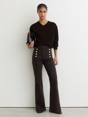 Reiss Chocolate Brown Athena Button-Detail Flared Jeans - Image 1 of 6
