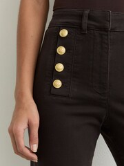 Reiss Chocolate Brown Athena Button-Detail Flared Jeans - Image 3 of 6