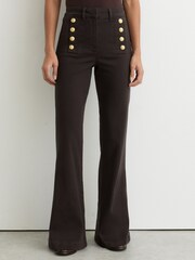 Reiss Chocolate Brown Athena Button-Detail Flared Jeans - Image 4 of 6