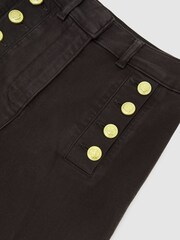 Reiss Chocolate Brown Athena Button-Detail Flared Jeans - Image 6 of 6