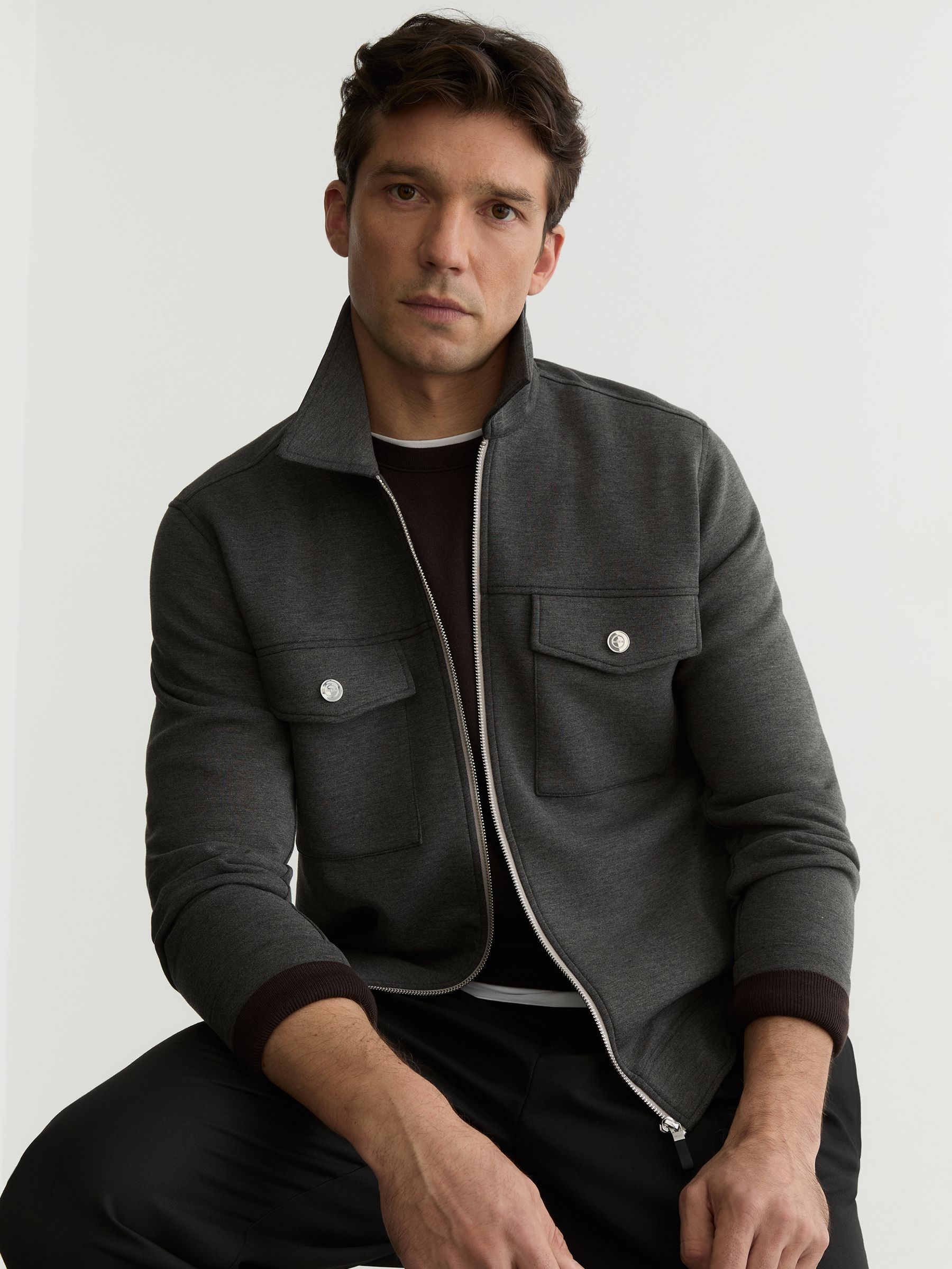 Buy Reiss Charcoal Melange Medina Premium Interlock Zip-Through