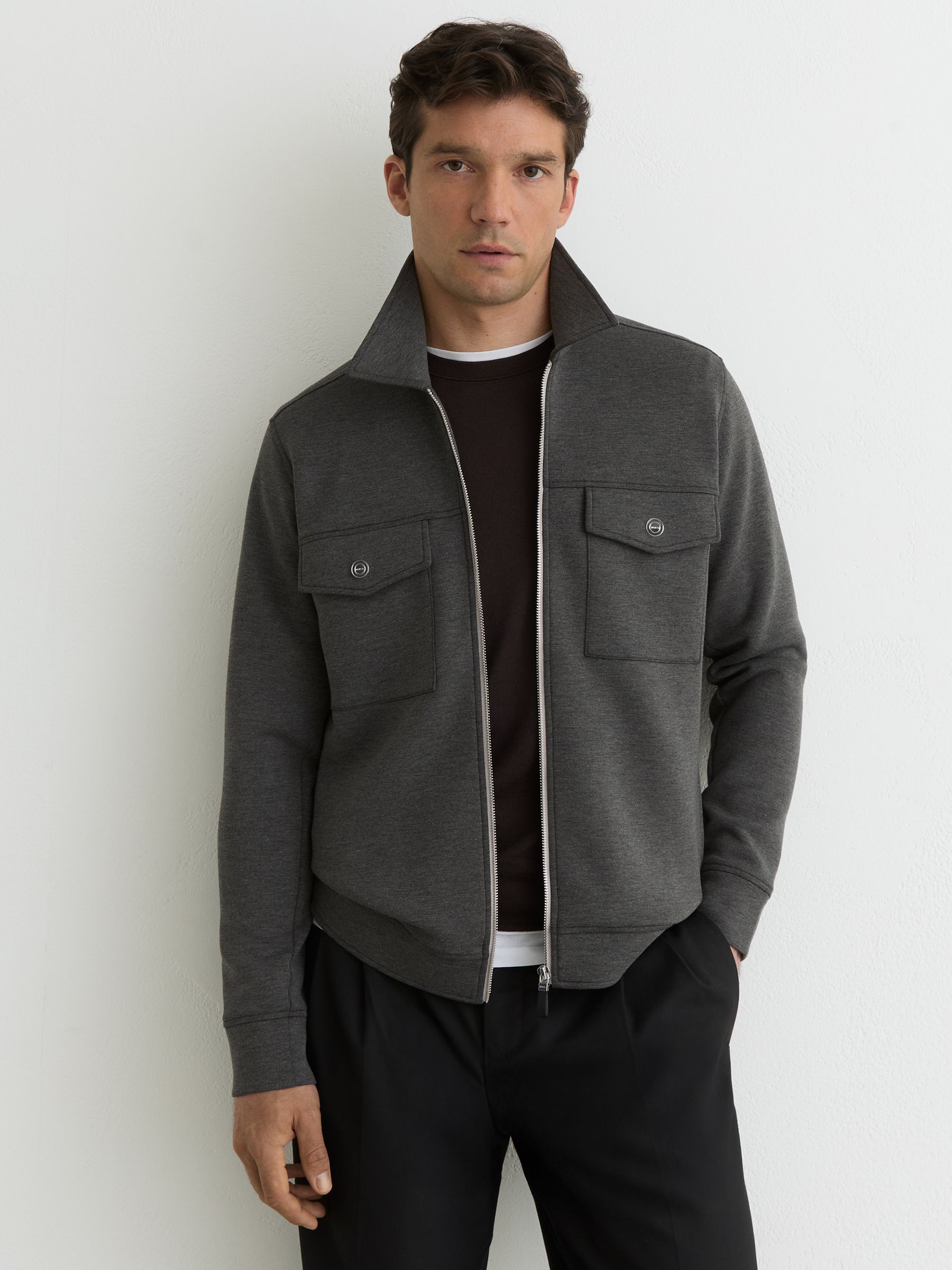 Buy Reiss Charcoal Melange Medina Premium Interlock Zip-Through