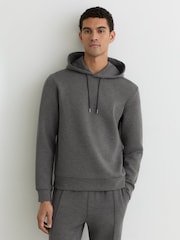 Reiss Charcoal Melange Fabien Premium Interlock-Jersey Hoodie - Image 1 of 6