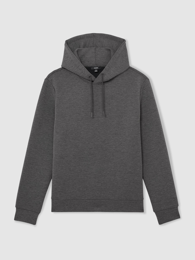 Reiss Charcoal Melange Fabien Premium Interlock-Jersey Hoodie - Image 2 of 6