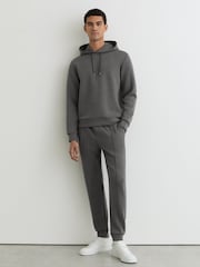 Reiss Charcoal Melange Fabien Premium Interlock-Jersey Hoodie - Image 3 of 6