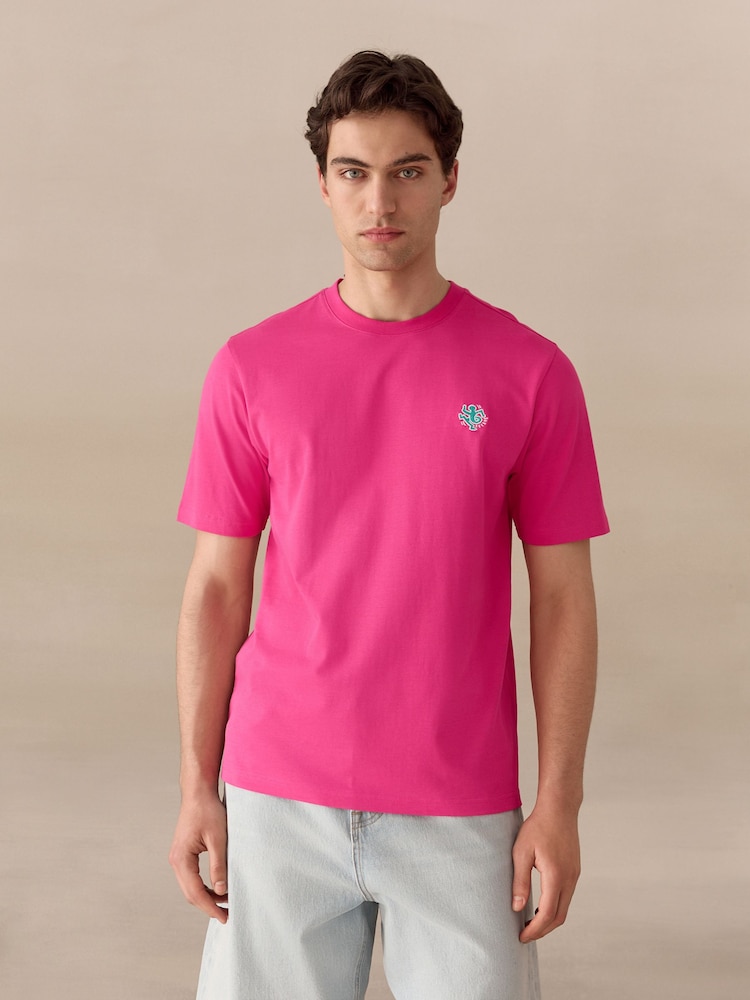 Pink Licence Keith Haring Plain Embroidered T-Shirt - Image 1 of 8