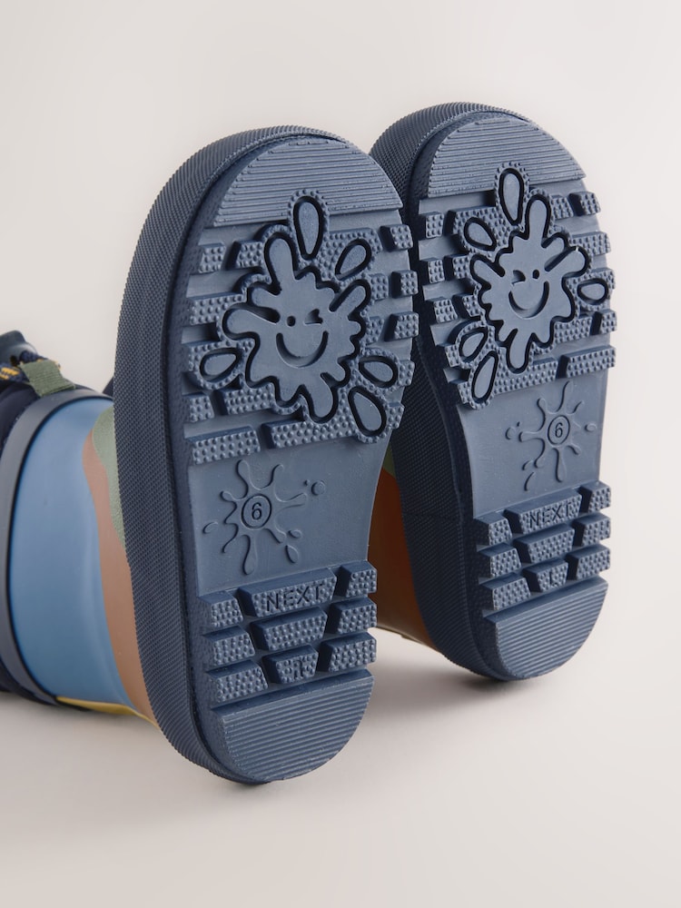 Navy Colourblock Cuff Welly Wellies - Image 5 of 5