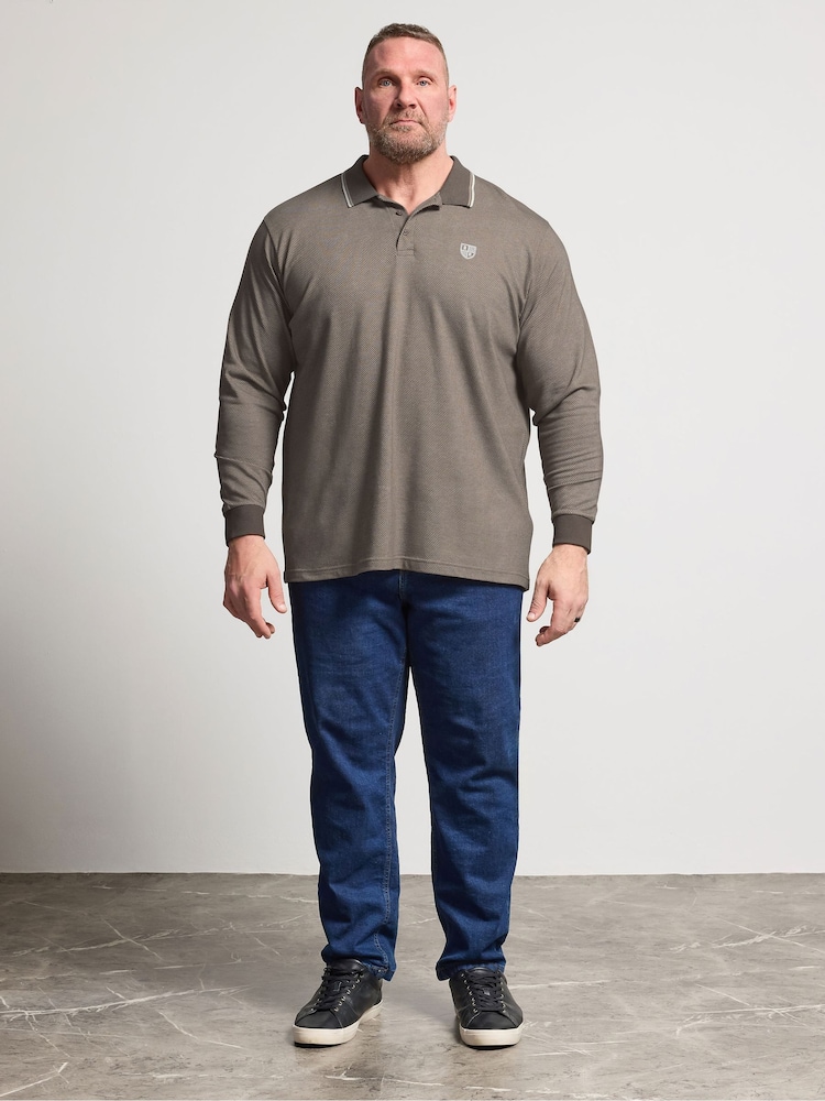 BadRhino Big & Tall Brown Waffle Long Sleeve Polo Shirt - Image 2 of 4