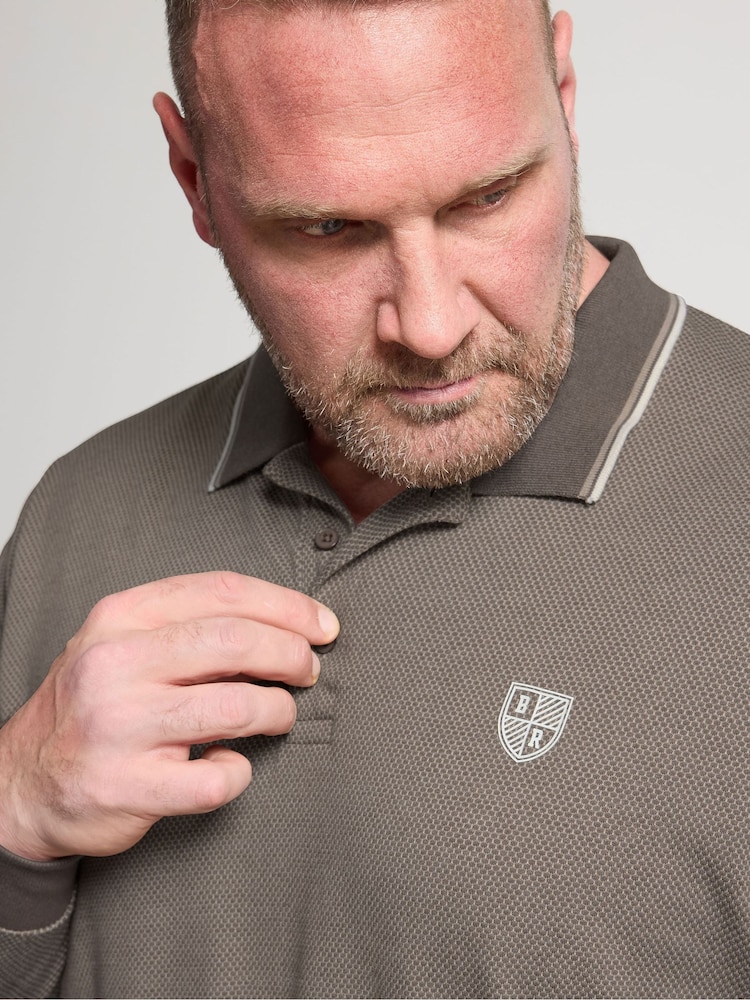 BadRhino Big & Tall Brown Waffle Long Sleeve Polo Shirt - Image 4 of 4
