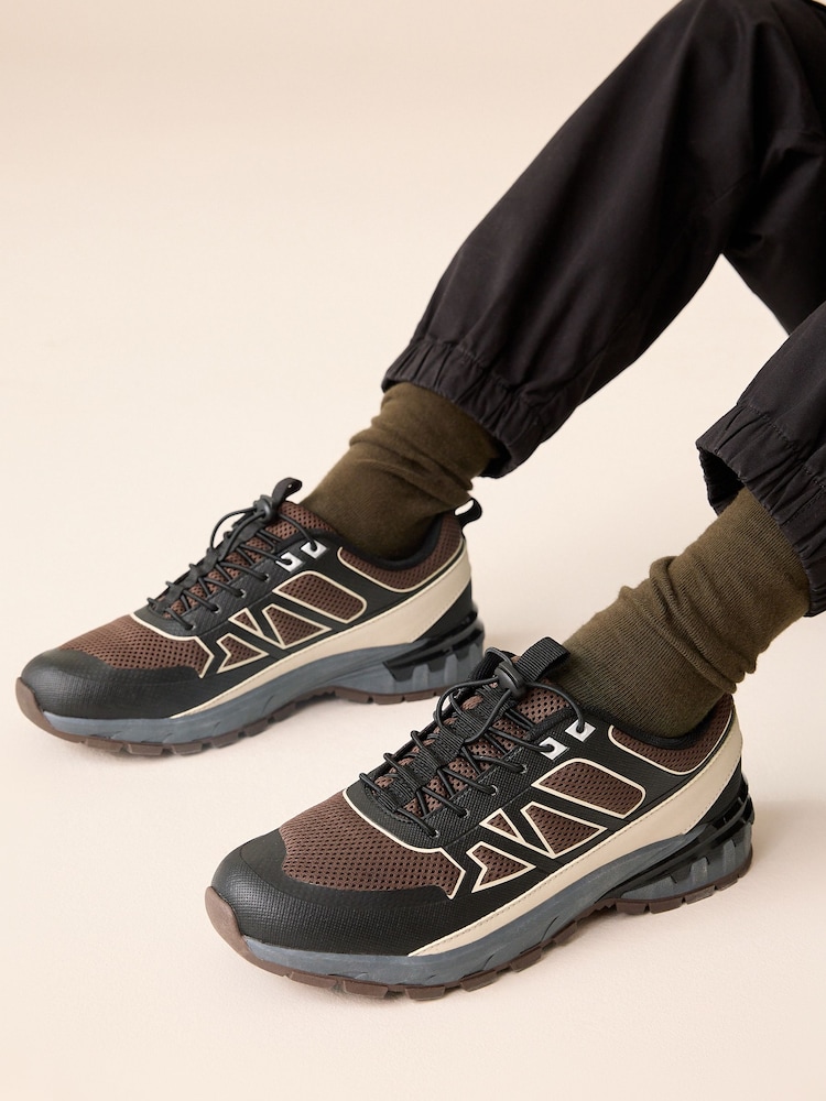 Brown Elastic Lace Trainers - Image 1 of 7 Brown Elastic Lace Trainers - Image 1 of 7