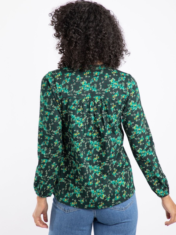 Weird Fish Green Brooke Printed V-Neck Jersey Blouse - Image 2 of 7 Weird Fish Green Brooke Printed V-Neck Jersey Blouse - Image 2 of 7