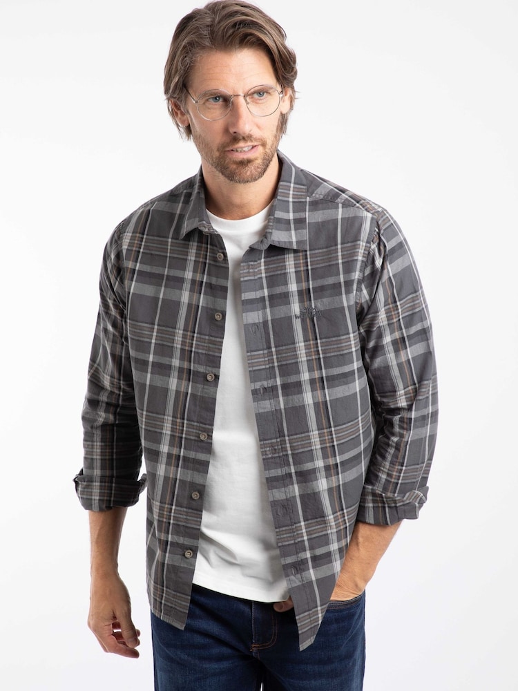 Weird Fish Grey Lando Long Sleeve Check Shirt - Image 1 of 6 Weird Fish Grey Lando Long Sleeve Check Shirt - Image 1 of 6