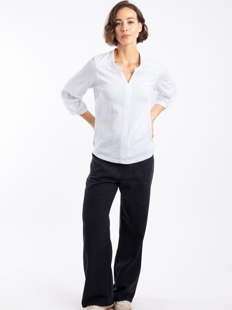 Weird Fish White Mabel Broidery 3/4 Sleeve Top - Image 1 of 5 Weird Fish White Mabel Broidery 3/4 Sleeve Top - Image 1 of 5