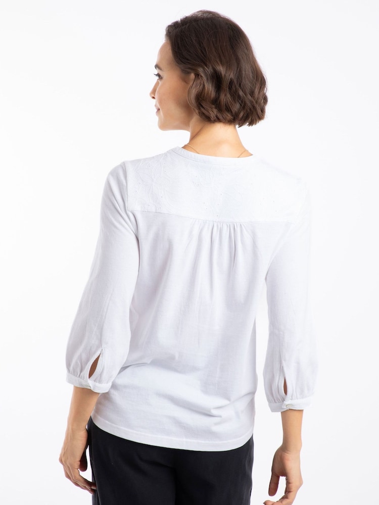 Weird Fish White Mabel Broidery 3/4 Sleeve Top - Image 2 of 5 Weird Fish White Mabel Broidery 3/4 Sleeve Top - Image 2 of 5