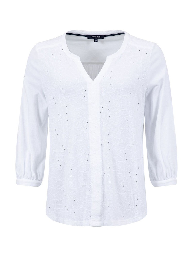 Weird Fish White Mabel Broidery 3/4 Sleeve Top - Image 5 of 5 Weird Fish White Mabel Broidery 3/4 Sleeve Top - Image 5 of 5