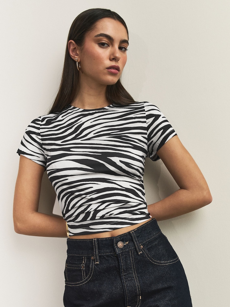 Zebra Soft Touch Slinky Nylon Crew Neck Short Sleeve Top - Image 1 of 7
