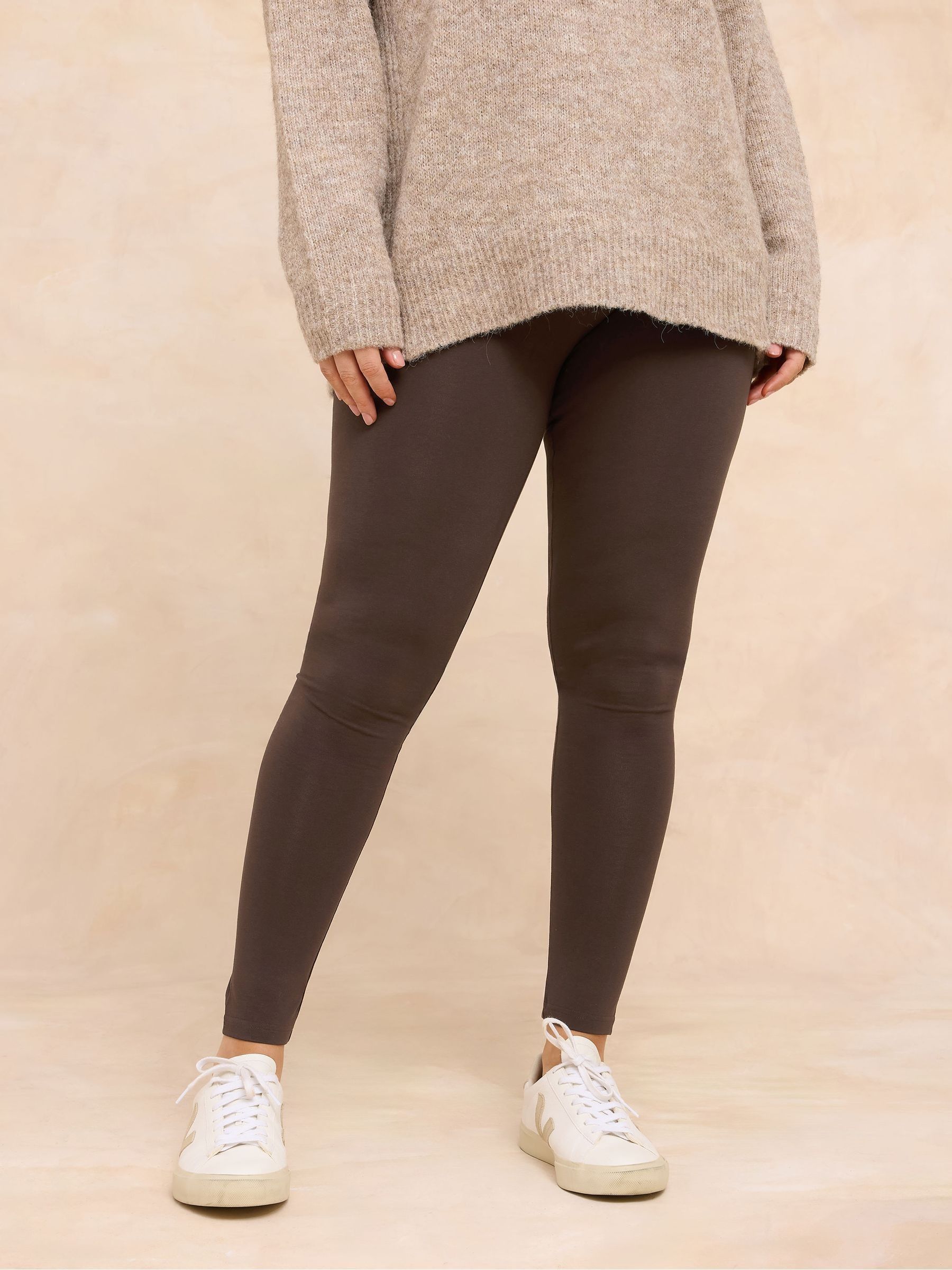 Evans Women's Chocolate Cotton Stretch Leggings In | Size: 30-32 - Image 3