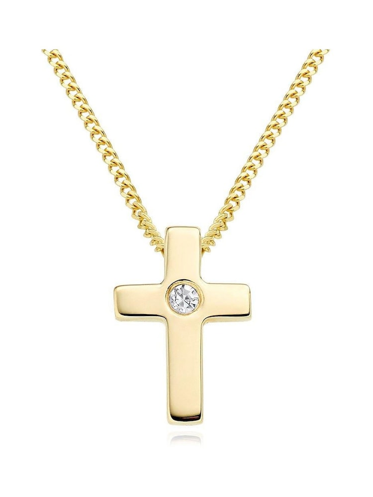 Beaverbrooks Childrens 9ct Yellow Gold Plated Diamond Cross Pendant - Image 1 of 3 Beaverbrooks Childrens 9ct Yellow Gold Plated Diamond Cross Pendant - Image 1 of 3