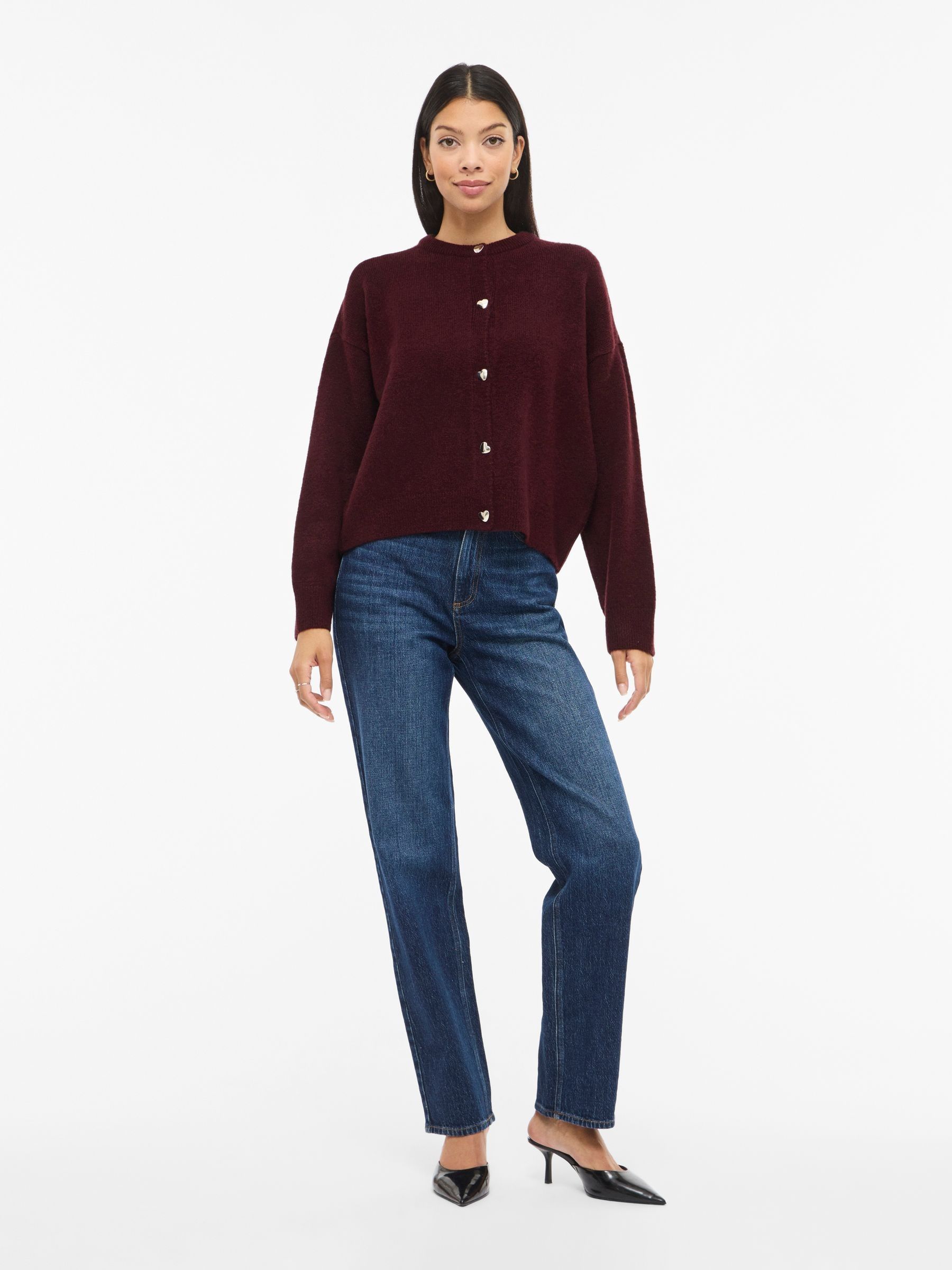 Buy VILA Purple Long Sleeve Heart Button Knit Cardigan from Next USA