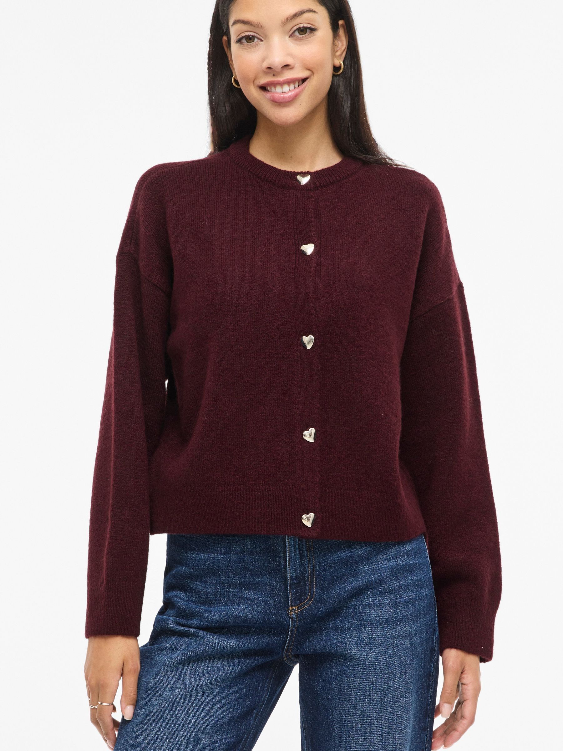 Buy VILA Purple Long Sleeve Heart Button Knit Cardigan from Next USA