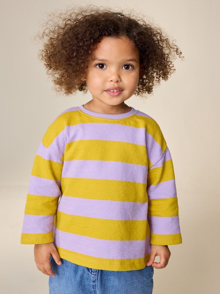 Lilac Purple Yellow Stripe Long Sleeve Textured T-Shirt (3mths-7yrs) - Image 1 of 3