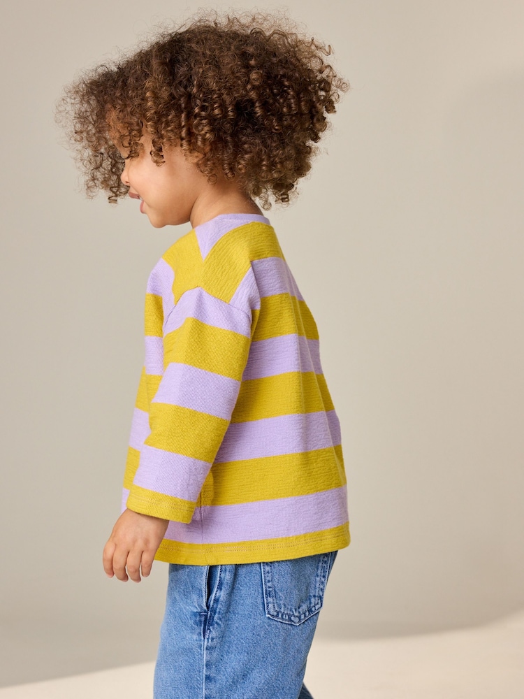 Lilac Purple Yellow Stripe Long Sleeve Textured T-Shirt (3mths-7yrs) - Image 2 of 3
