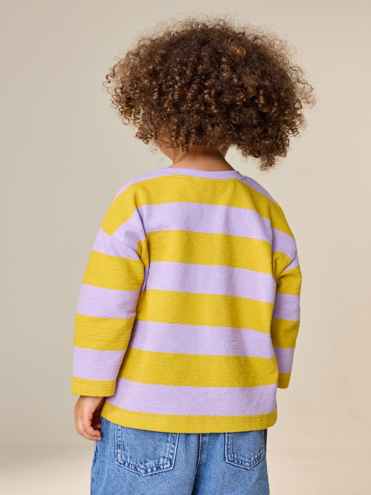 Lilac Purple Yellow Stripe Long Sleeve Textured T-Shirt (3mths-7yrs) - Image 3 of 3
