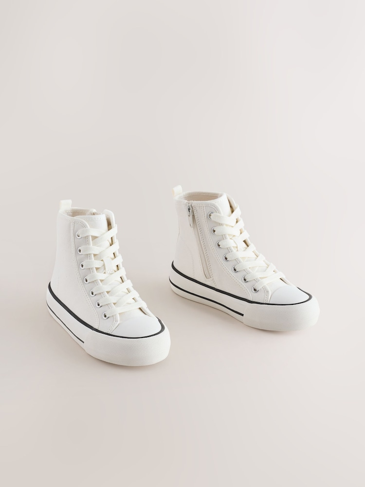 White Canvas Wide Fit (G) Lace Up High Top Trainers - Image 1 of 6 White Canvas Wide Fit (G) Lace Up High Top Trainers - Image 1 of 6