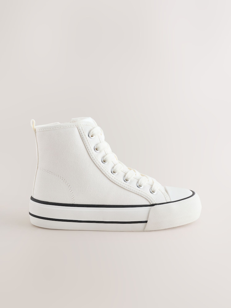 White Canvas Wide Fit (G) Lace Up High Top Trainers - Image 2 of 6 White Canvas Wide Fit (G) Lace Up High Top Trainers - Image 2 of 6