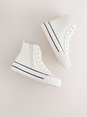 White Canvas Wide Fit (G) Lace Up High Top Trainers - Image 3 of 6