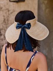 Laura Ashley Natural Bow Detail Straw Visor Hat - Image 2 of 6