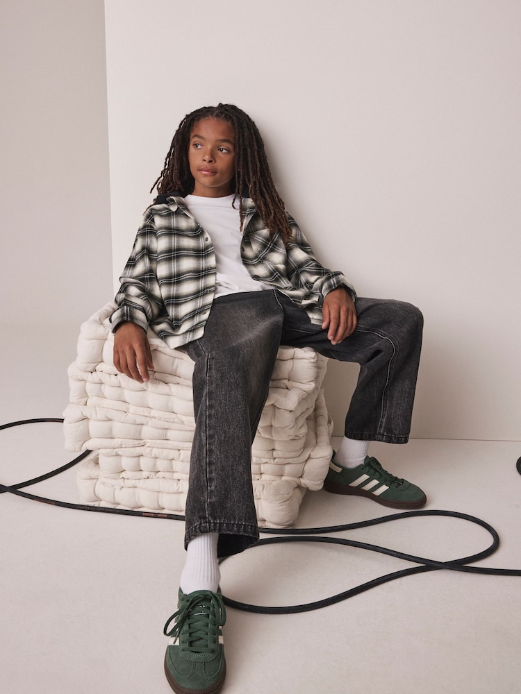 Black/Green Check Long Sleeve Hooded Shirt (3-16yrs) - Image 2 of 8 Black/Green Check Long Sleeve Hooded Shirt (3-16yrs) - Image 2 of 8