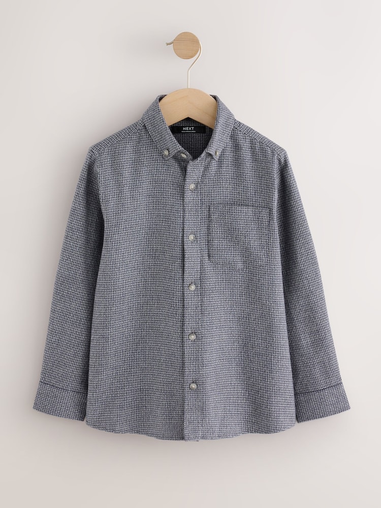 Charcoal Grey Micro Check Long Sleeve Textured Shirt (3-16yrs) - Image 1 of 5 Charcoal Grey Micro Check Long Sleeve Textured Shirt (3-16yrs) - Image 1 of 5