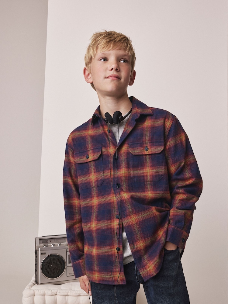 Burnt Orange Check Long Sleeve Check Shirt (3-16yrs) - Image 1 of 4 Burnt Orange Check Long Sleeve Check Shirt (3-16yrs) - Image 1 of 4